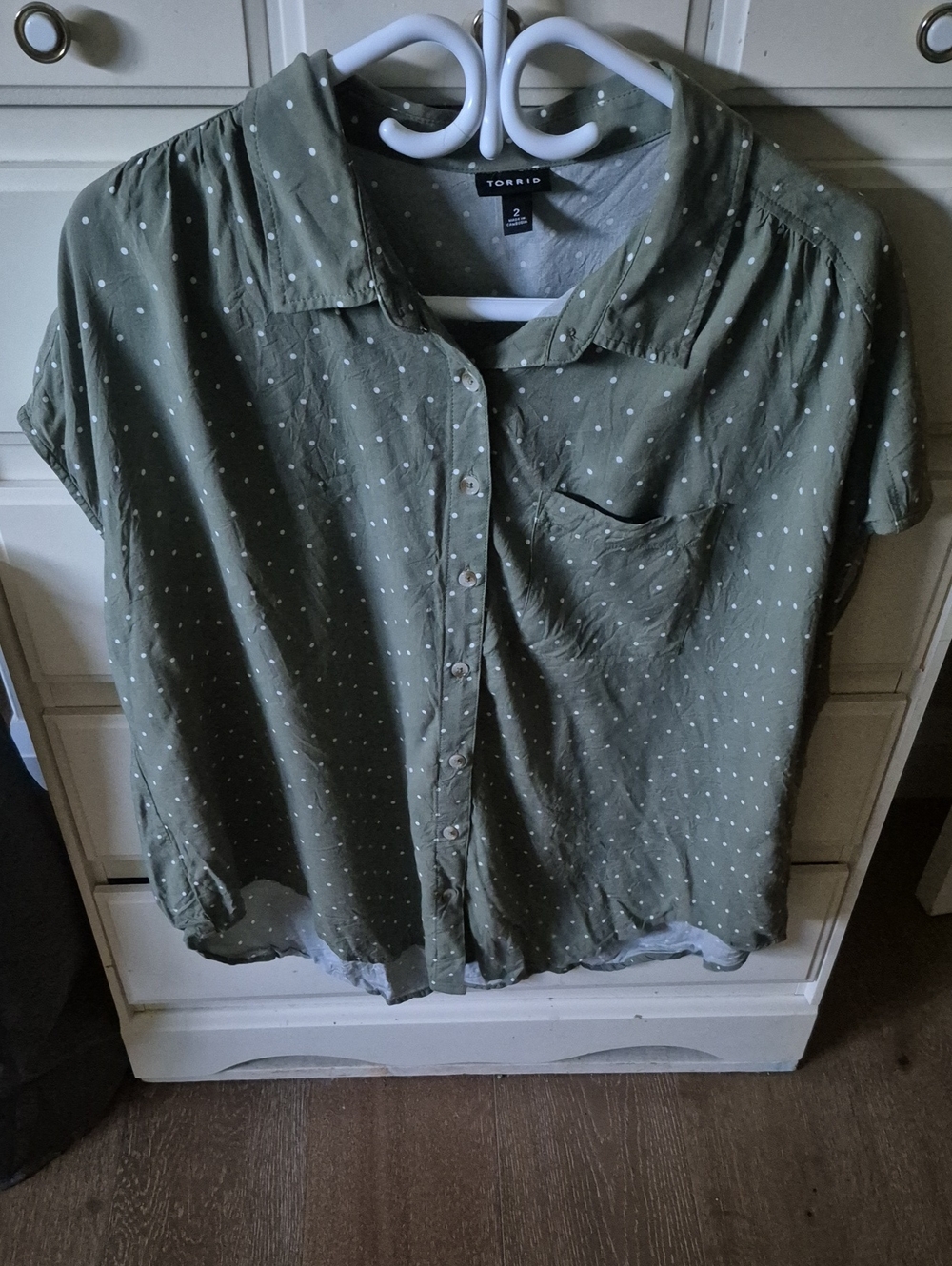 torrid Olive Green Polka Dot Button-Down Shirt